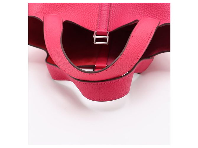 Hermès Picotin 18 in pelle Taurillon Clemence, borsa a secchiello con lucchetto, Rosa Estrema x Rosso Cooox, Rosa Messico - vista 8
