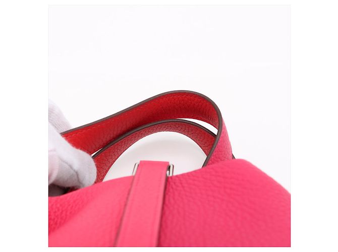 Hermès Picotin 18 in pelle Taurillon Clemence, borsa a secchiello con lucchetto, Rosa Estrema x Rosso Cooox, Rosa Messico - vista 9