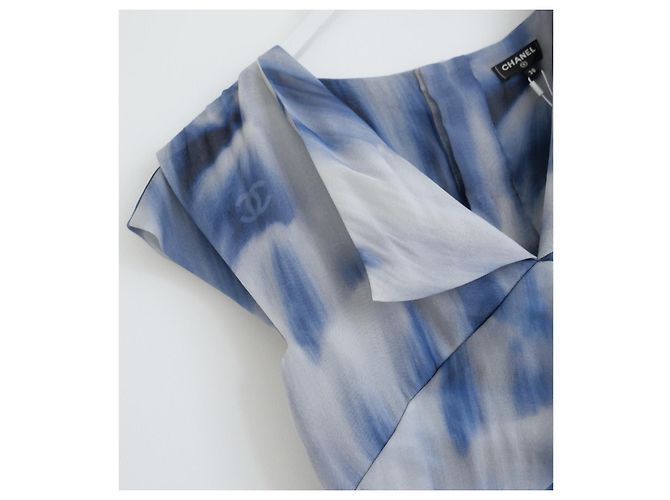 Vestido mini de seda con estampado de cielo fruncido Chanel Primavera 2018 Azul - vista 4