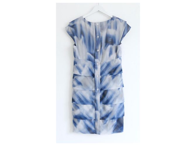 Vestido mini de seda con estampado de cielo fruncido Chanel Primavera 2018 Azul - vista 5