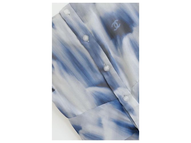 Vestido mini de seda con estampado de cielo fruncido Chanel Primavera 2018 Azul - vista 6