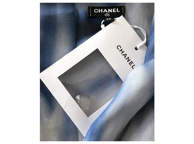 Vestido mini de seda con estampado de cielo fruncido Chanel Primavera 2018 Azul - vista 8