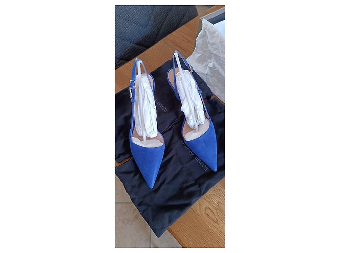 Décolleté Slingback Giorgio Armani Blu Elettrico Scamosciato 38 Blu chiaro - vista 6