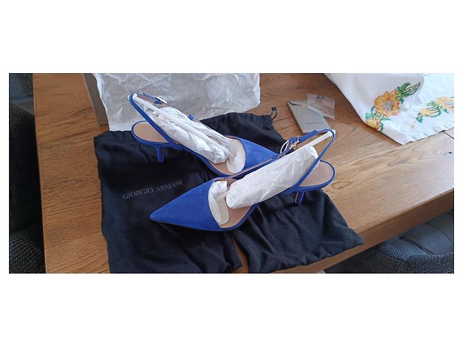 Décolleté Slingback Giorgio Armani Blu Elettrico Scamosciato 38 Blu chiaro - vista 7