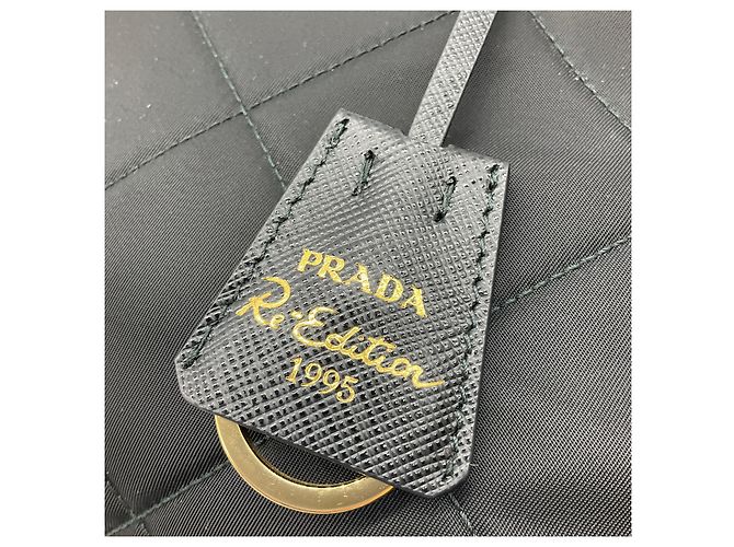 Borsa tote piccola Prada Re-Nylon nera Impuntu trapuntata Re-Edition 1995 Chaine Nero - vista 10
