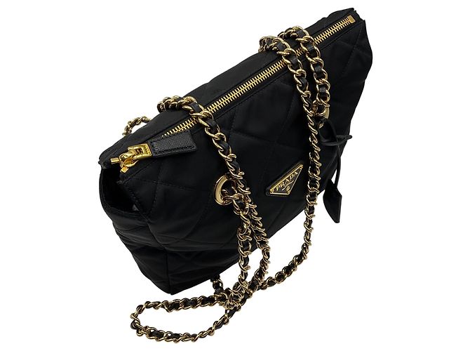 Borsa tote piccola Prada Re-Nylon nera Impuntu trapuntata Re-Edition 1995 Chaine Nero - vista 5