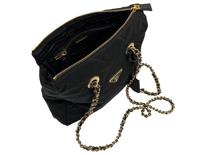 Borsa tote piccola Prada Re-Nylon nera Impuntu trapuntata Re-Edition 1995 Chaine Nero - vista 6