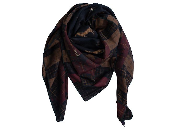 Autre Marque Pauw, sciarpa a quadri con stampa di cavallo Marrone Nero Rosso - vista 2