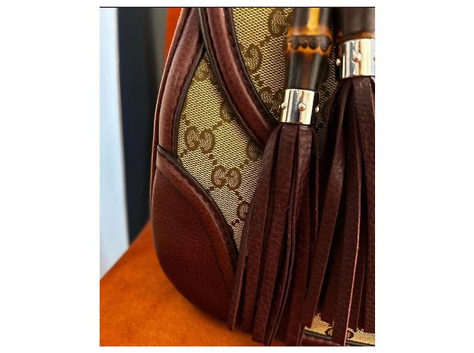 Bamboo Gucci Bambus Handtasche aus Leder und Stoff braun - Ansicht 10