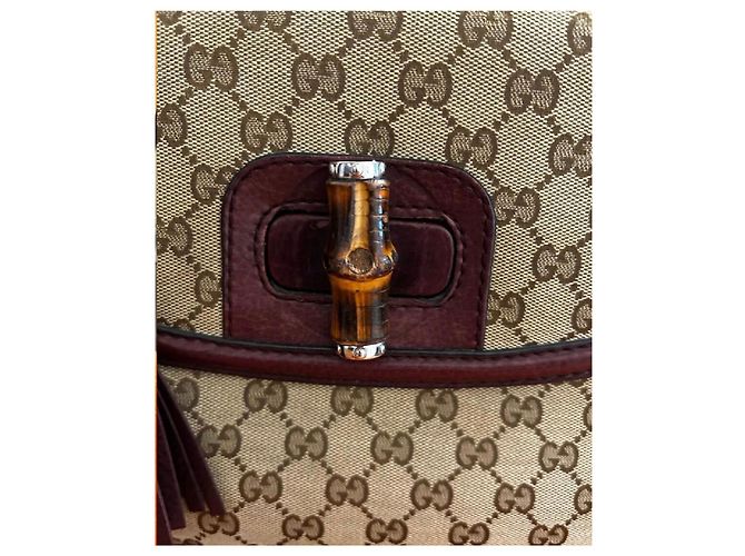 Bamboo Gucci Bambus Handtasche aus Leder und Stoff braun - Ansicht 3