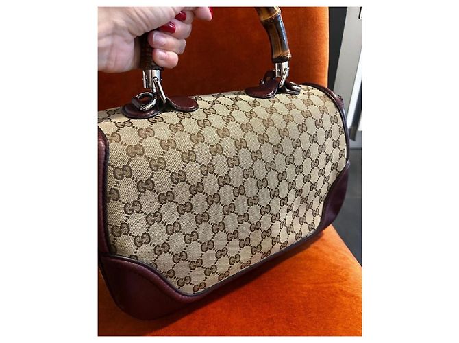 Bamboo Gucci Bambus Handtasche aus Leder und Stoff braun - Ansicht 4