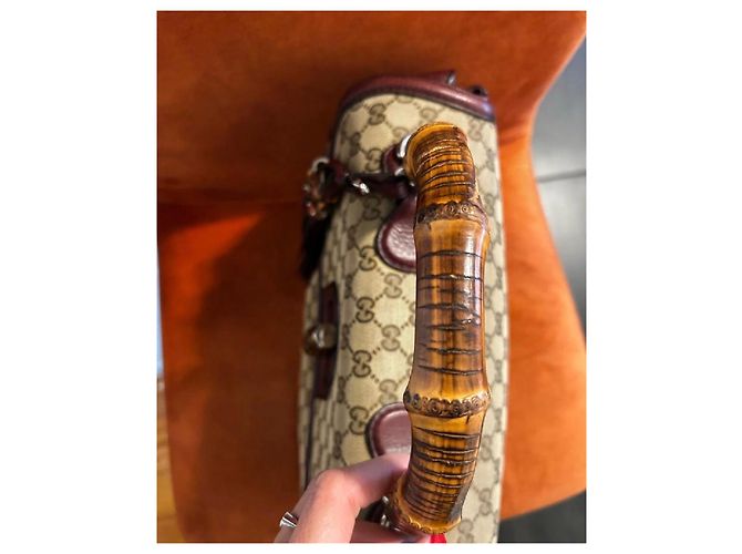 Bamboo Gucci Bambus Handtasche aus Leder und Stoff braun - Ansicht 6