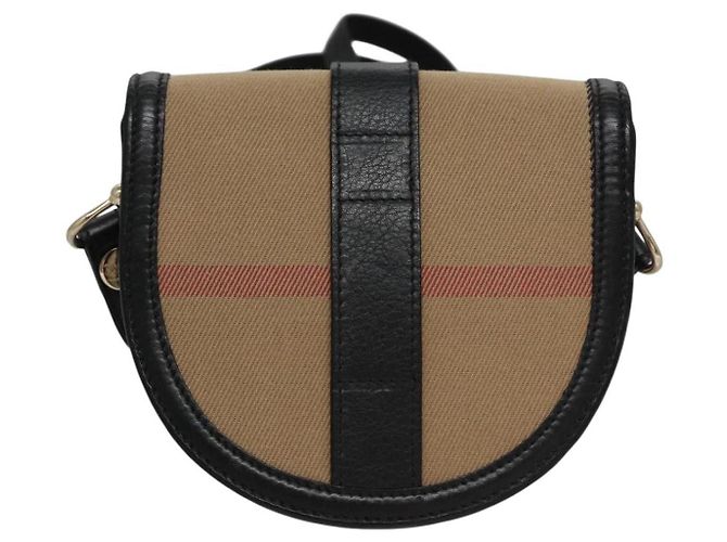 BOLSA MINI CROSSBODY BURBERRY BEGE NOVA CHECK COM FIVELA Preto Gold hardware - vista 2