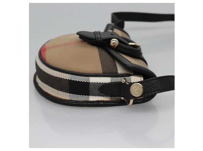 BOLSA MINI CROSSBODY BURBERRY BEGE NOVA CHECK COM FIVELA Preto Gold hardware - vista 3