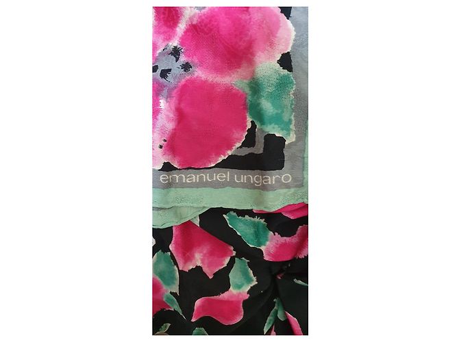 Sciarpa di seta Emanuel Ungaro Stampa Floreale Nero Rosa Verde - vista 4