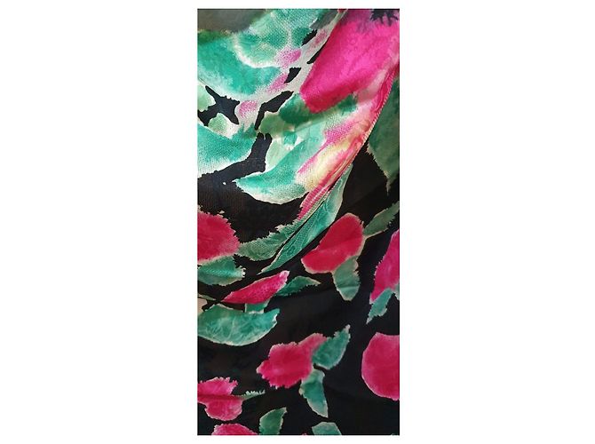 Sciarpa di seta Emanuel Ungaro Stampa Floreale Nero Rosa Verde - vista 6
