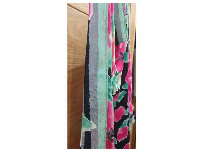 Sciarpa di seta Emanuel Ungaro Stampa Floreale Nero Rosa Verde - vista 7