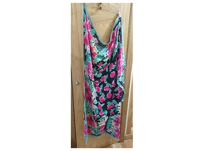 Sciarpa di seta Emanuel Ungaro Stampa Floreale Nero Rosa Verde - vista 8