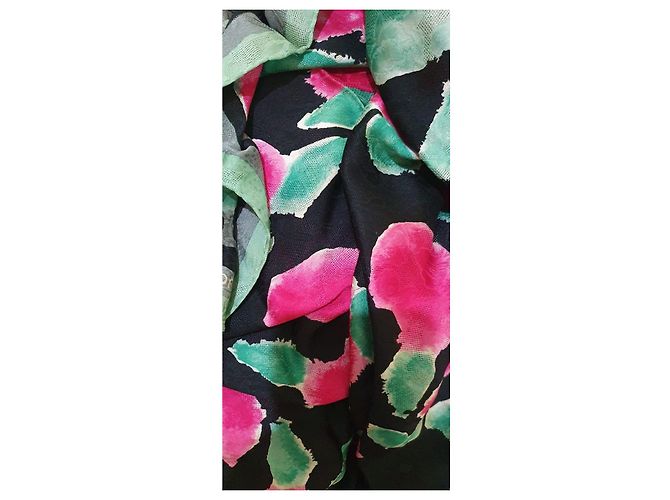 Sciarpa di seta Emanuel Ungaro Stampa Floreale Nero Rosa Verde - vista 9