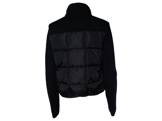 Moncler, cardigan ibrido imbottito in nero - vista 3