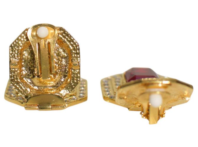 Alessandra Rich Gold-Tone Metal, Red Large Crystal & Clear Clip-On Earrings - view 11