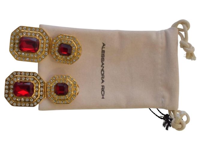 Alessandra Rich Gold-Tone Metal, Red Large Crystal & Clear Clip-On Earrings - view 2