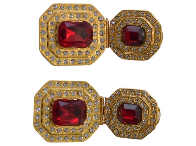 Alessandra Rich Gold-Tone Metal, Red Large Crystal & Clear Clip-On Earrings - view 3