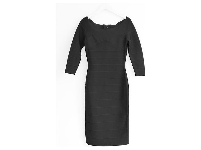 Schwarzes Bandage-Kleid mit Herz-Ausschnitt von Herve Leger - Ansicht 2