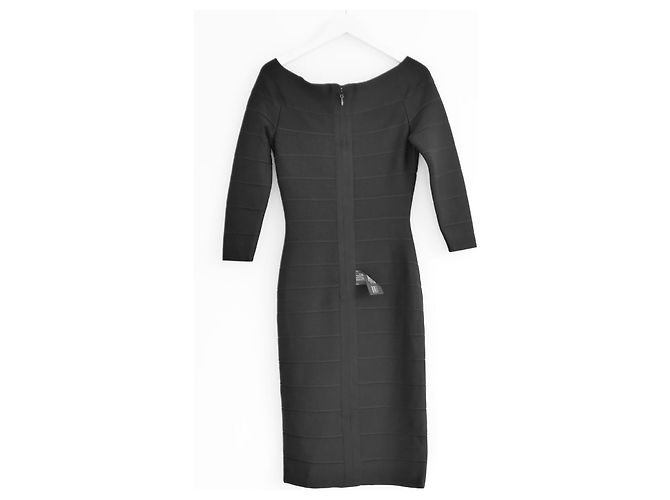 Schwarzes Bandage-Kleid mit Herz-Ausschnitt von Herve Leger - Ansicht 3
