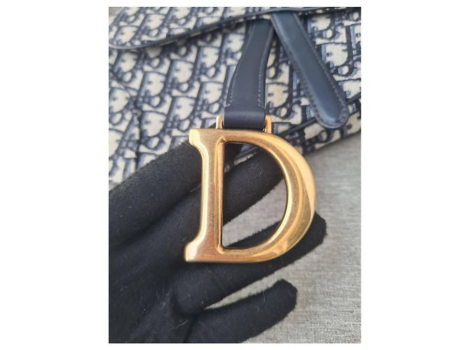 Bolsa Sela Jacquard Oblique Média Christian Dior Azul Marinho com Hardware Dourado - vista 10
