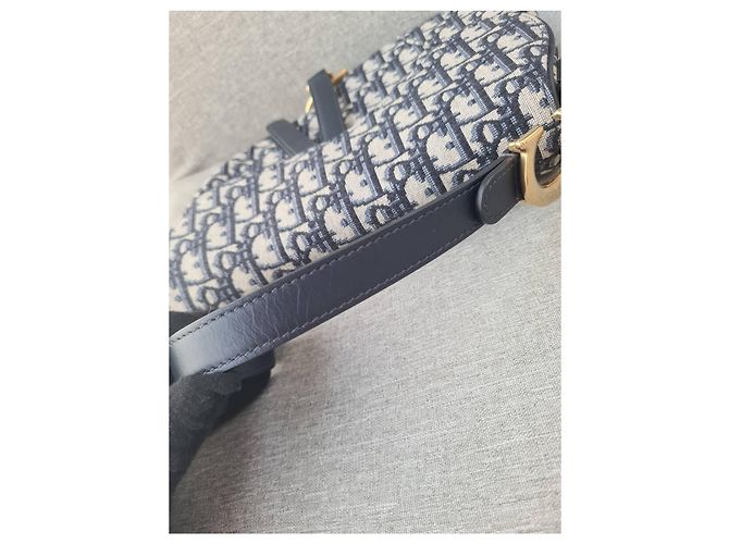 Bolsa Sela Jacquard Oblique Média Christian Dior Azul Marinho com Hardware Dourado - vista 11