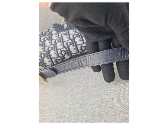 Bolsa Sela Jacquard Oblique Média Christian Dior Azul Marinho com Hardware Dourado - vista 12