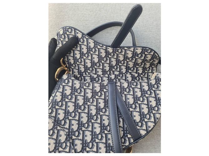 Bolsa Sela Jacquard Oblique Média Christian Dior Azul Marinho com Hardware Dourado - vista 13