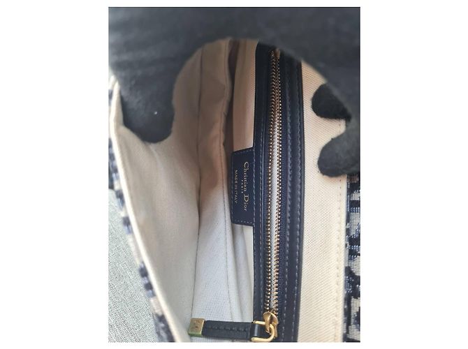 Bolsa Sela Jacquard Oblique Média Christian Dior Azul Marinho com Hardware Dourado - vista 14