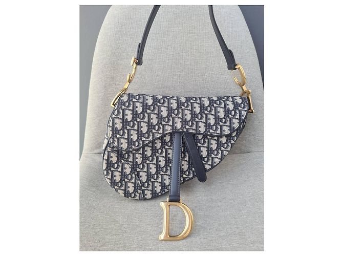 Bolsa Sela Jacquard Oblique Média Christian Dior Azul Marinho com Hardware Dourado - vista 2