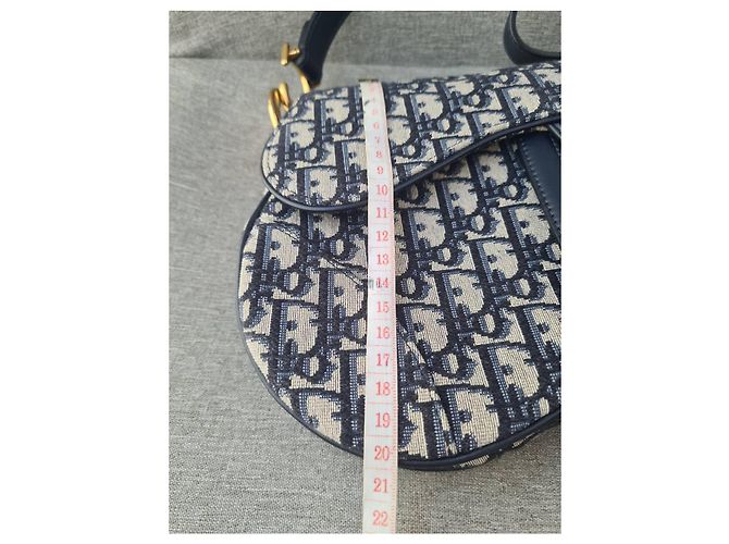 Bolsa Sela Jacquard Oblique Média Christian Dior Azul Marinho com Hardware Dourado - vista 21