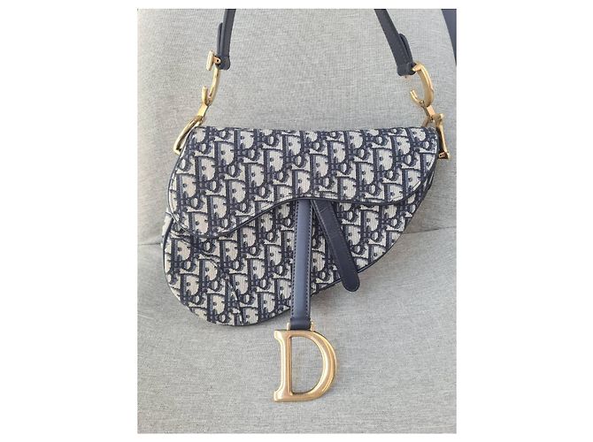 Bolsa Sela Jacquard Oblique Média Christian Dior Azul Marinho com Hardware Dourado - vista 3