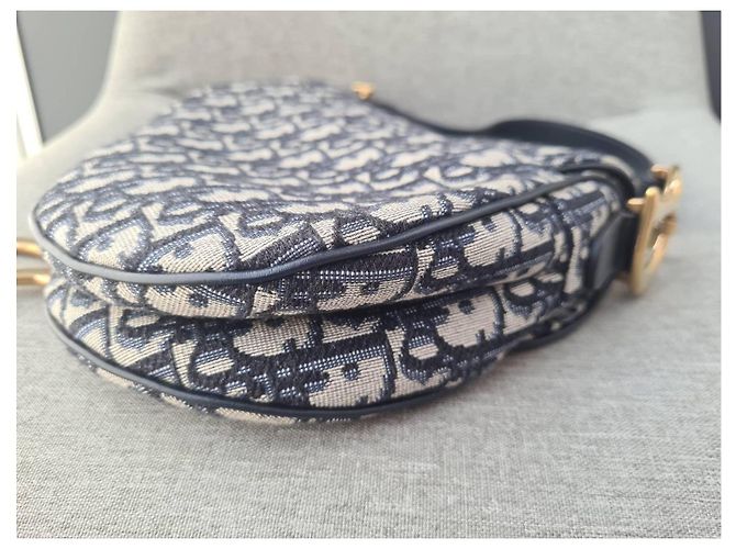 Bolsa Sela Jacquard Oblique Média Christian Dior Azul Marinho com Hardware Dourado - vista 6