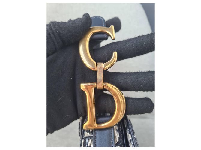 Bolsa Sela Jacquard Oblique Média Christian Dior Azul Marinho com Hardware Dourado - vista 7