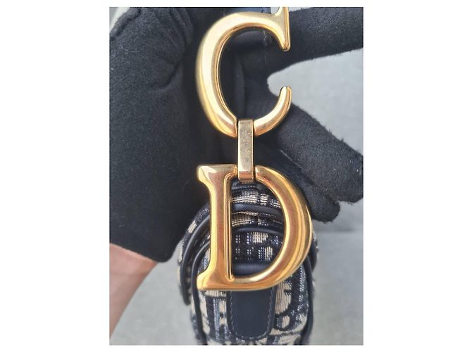 Bolsa Sela Jacquard Oblique Média Christian Dior Azul Marinho com Hardware Dourado - vista 9