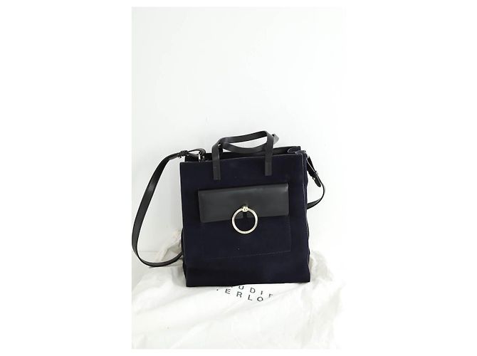 Claudie Pierlot Borsa a tracolla in suede blu navy - vista 7