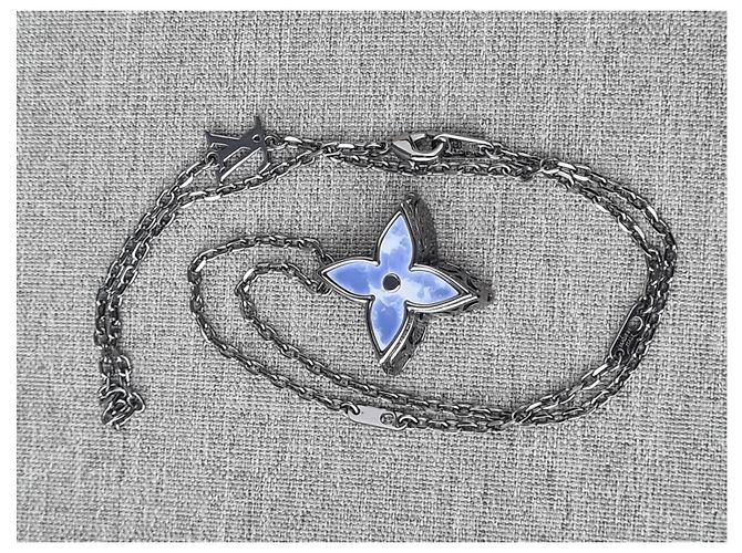 Louis Vuitton Collana Locket LV Ciel SS20 Virgil Abloh Rara Nero Blu chiaro - vista 12
