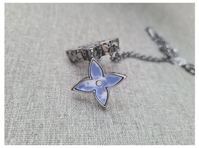 Louis Vuitton Collana Locket LV Ciel SS20 Virgil Abloh Rara Nero Blu chiaro - vista 5