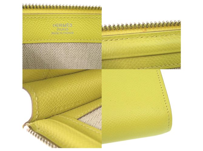 Clutch Hermès in pelle Epsom con zip D'oro Giallo - vista 7