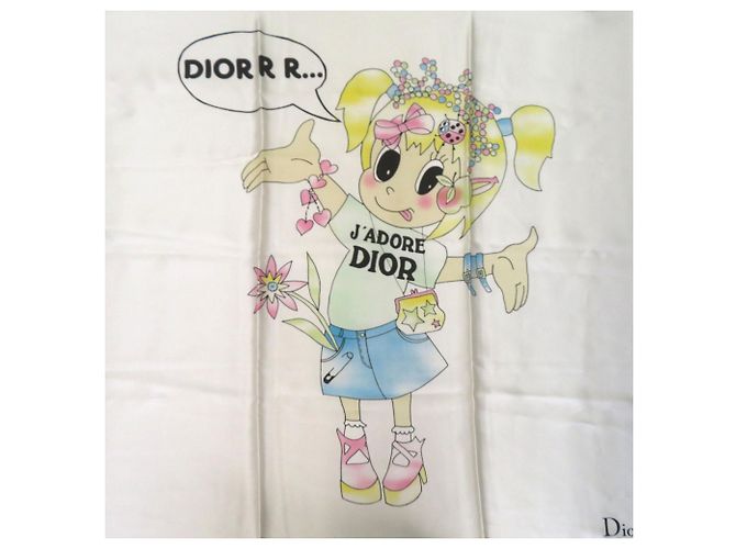 Foulard in seta J'ADORE DIOR di Christian Dior Bianco Giallo - vista 2