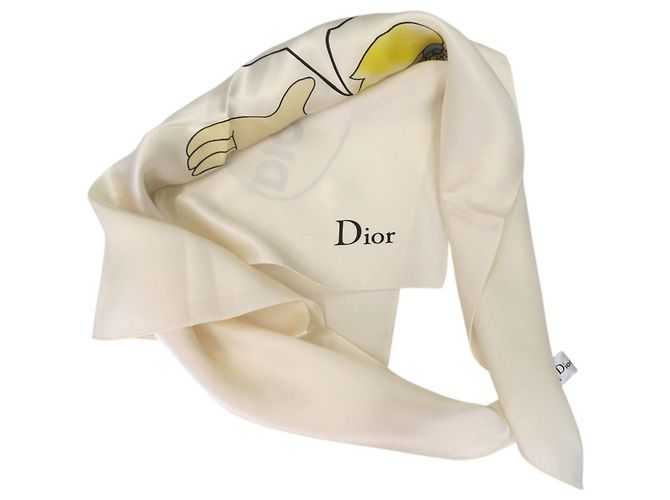 Foulard in seta J'ADORE DIOR di Christian Dior Bianco Giallo - vista 5