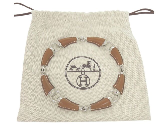 Collana Hermès Epure Equestre Vaubarenia/Fauve Marrone Argento - vista 2