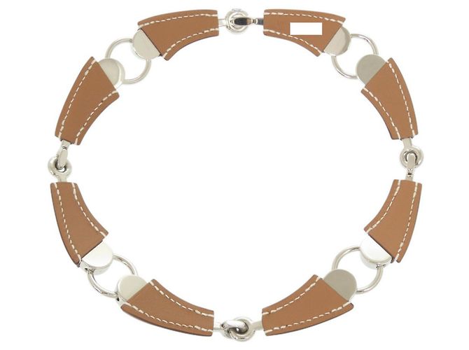 Collana Hermès Epure Equestre Vaubarenia/Fauve Marrone Argento - vista 3
