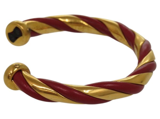 Pulseira de couro e metal Twist da Hermès Vermelho Dourado - vista 4