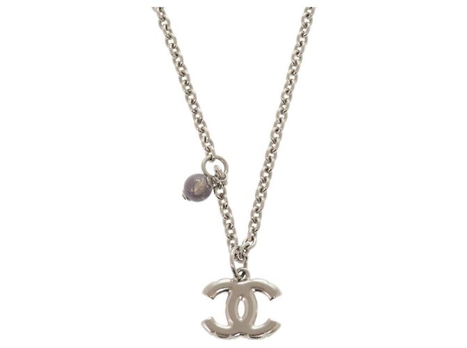 Collana in metallo con strass e perle finte Chanel Coco Mark in argento - vista 2